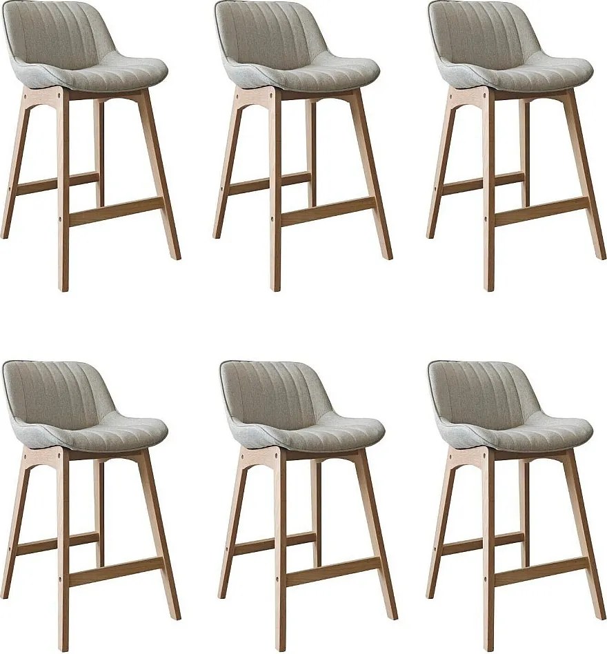Komplet dębowych krzeseł wyspowych i barowych z siedziskiem z tkaniny MELLOW o szerokości 65 cm