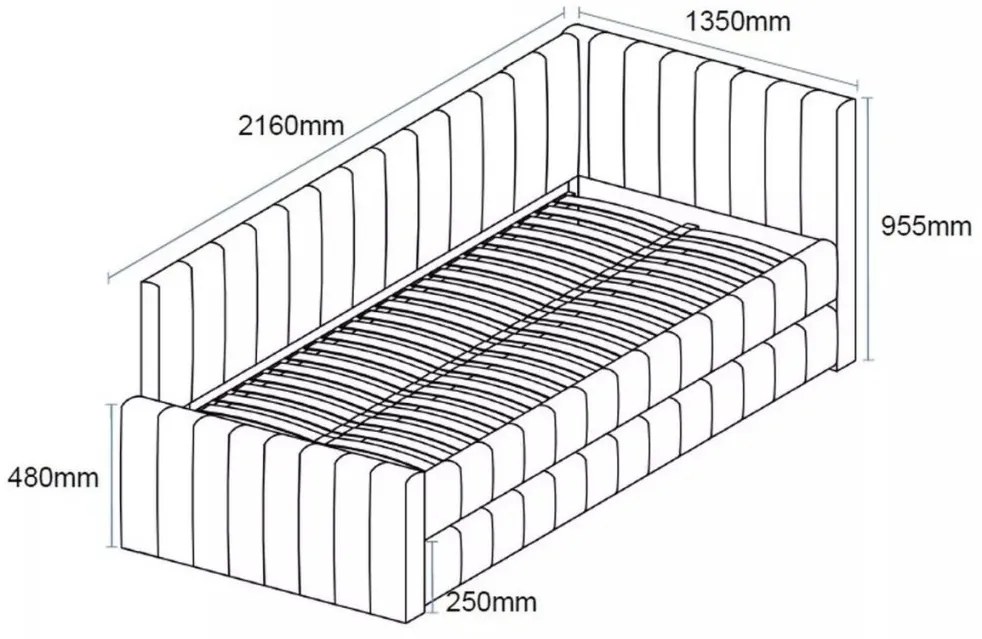 Łóżko tapicerowane COMFINO VELVET z wysuwanym miejscem do spania 120x200 cm, szare