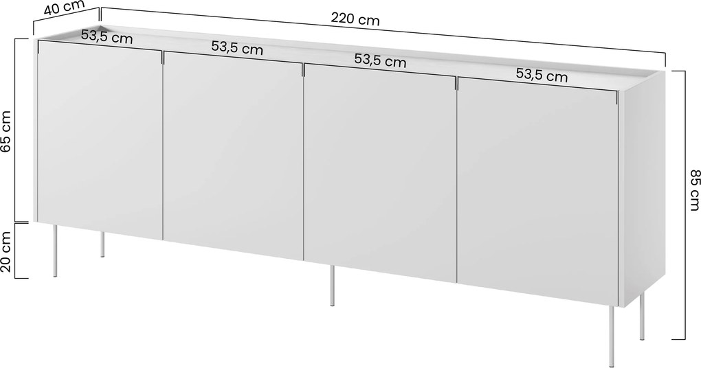 Komoda Desin 220 cm czterodrzwiowa - czarny mat / dąb nagano