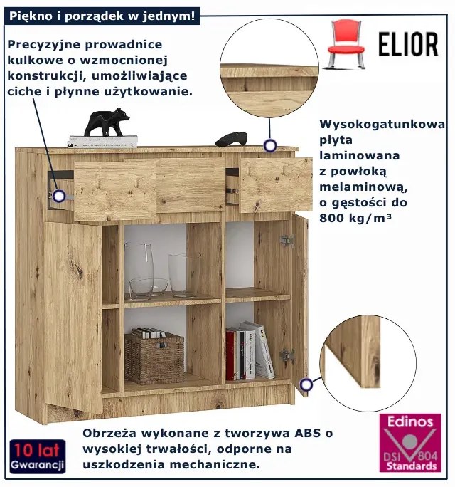 Komoda minimalistyczna do salonu dąb artisan - Nuvo