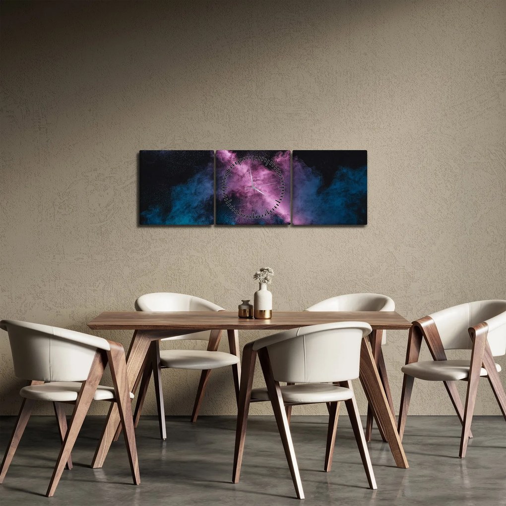 Obraz - Różowo - niebieski dym (z zegarem) (90x30 cm)
