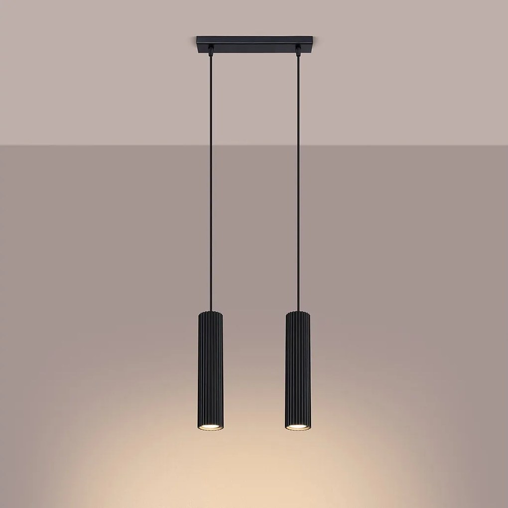 Lampa wisząca minimalistyczny Gloow, aluminium - 2 źródło światła 3000K - L.30 x H.90 cm - czarny