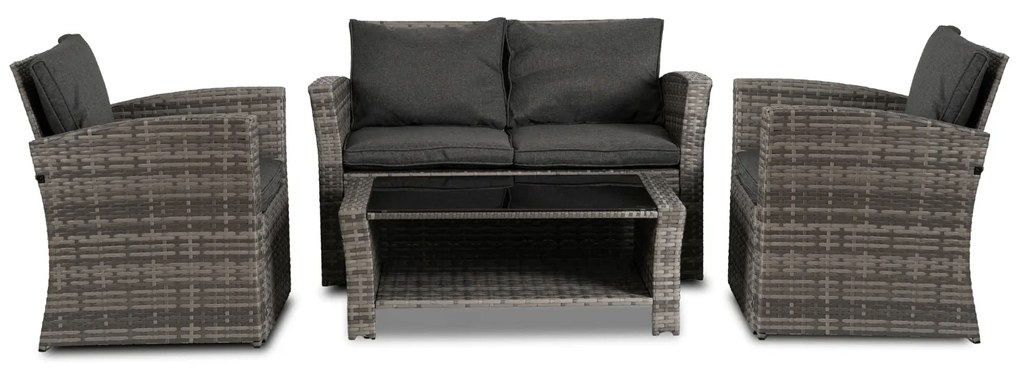 Zestaw Mebli Ogrodowych DOVER Szary Sofa Fotele Stolik Tarasowy Technorattan Nowoczesny