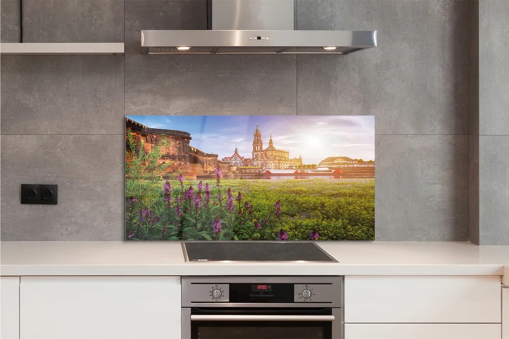 Panel szklany do Kuchni Wschód Słońca nad Niemiecką Rzeką