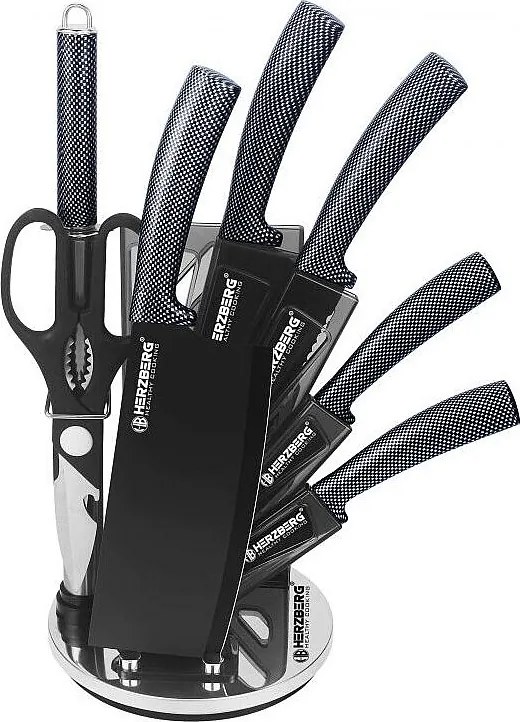 Zestaw 8 noży ze stali nierdzewnej z podstawą akrylową - Herzberg HG-MSN8CAR