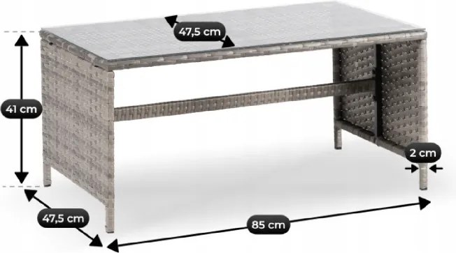 Zestaw Mebli Ogrodowych DALIANO Szary Narożnik Stolik Tarasowy Technorattan Nowoczesny