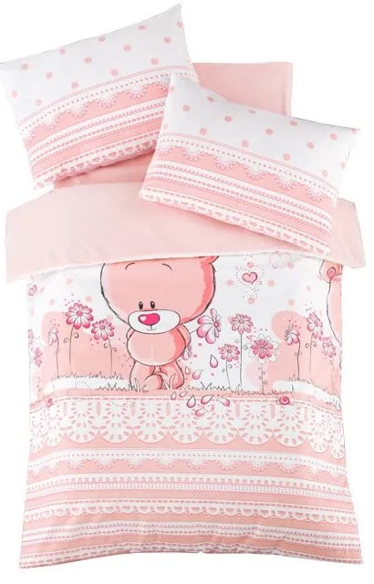 Różowa pościel dziecięca do łóżeczka z bawełny renforcé z prześcieradłem/4-częściowa 100x150 cm Pinky – Mijolnir