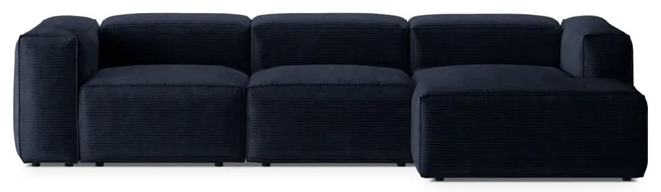 Ciemnoniebieski sztruksowy narożnik (prawostronny/z szezlongiem) Bergamo – Cosmopolitan Design