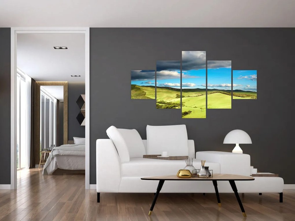 Obraz - Zielony krajobraz ze wzgórzami (125x70 cm)