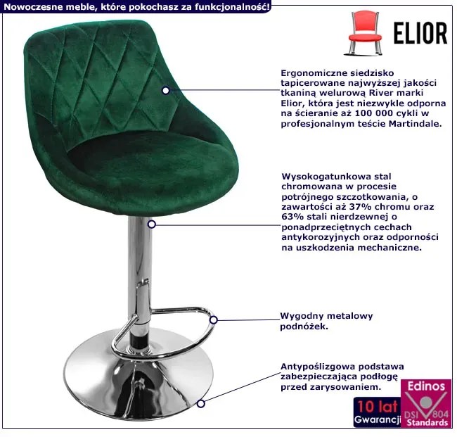 Zielony welurowy hoker tapicerowany z oparciem - Melux 3X