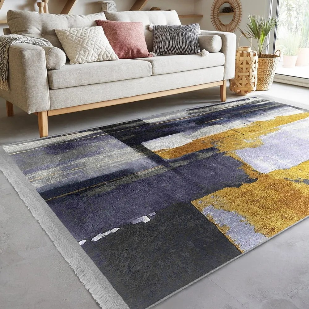 Żółty/ciemnoniebieski dywan odpowiedni do prania 80x150 cm Unique – Mila Home