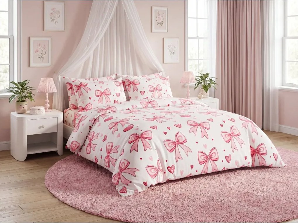 PrzytulneMieszkanie.pl PrzytulneMieszkanie.pl Pościel z mikrofibry RIBBON LOVE białe Rozmiar pościeli: 70 x 80 cm | 140 x 200 cm