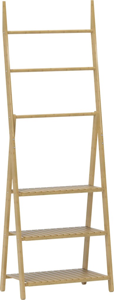 HOMCOM 3-poziomowy regał łazienkowy, 3 uchwyty na ręczniki, rama bambusowa, w kształcie litery A, półki szczebelkowe
