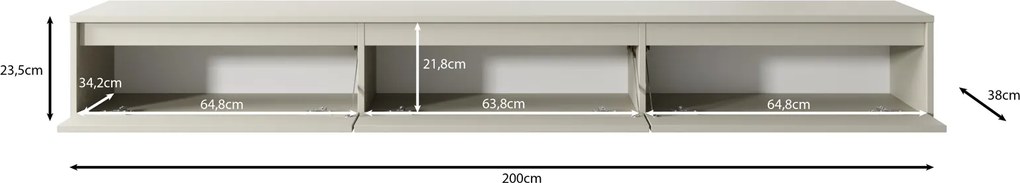 Kaszmirowa szafka RTV Silk szer. 200 cm, wisząca