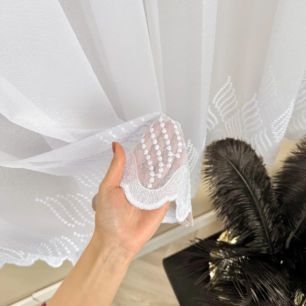 Firana haftowana Lara Markizeta biała dwa pasy wys. 170 cm