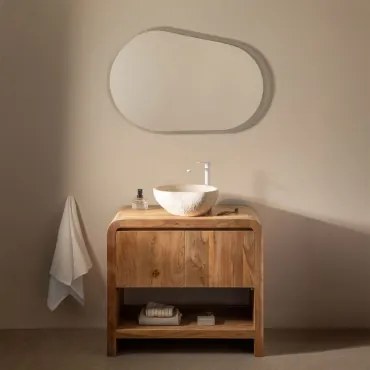 Zestaw Mebli Łazienkowych Z Drewna Vacry Akacja Brąz & Nieregularna Z Biały Cementu ↔︎40 Cm Fedro & Owalna - Sklum