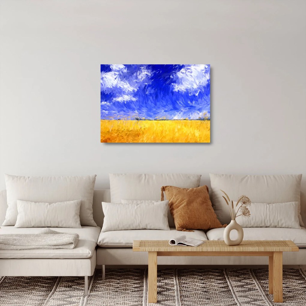 Obraz na szkle - Obraz na szkle olejny, Złote pole (70x50 cm)