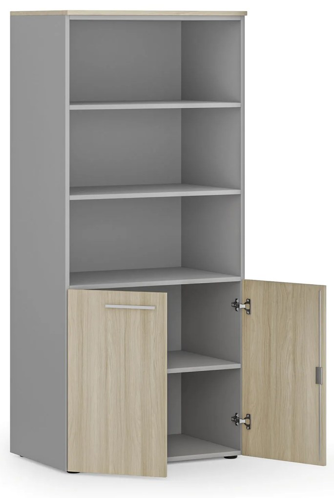 Szafa biurowa z drzwiami niskimi PRIMO GRAY, 800 x 500 x 1781 mm, szary/dąb naturalny