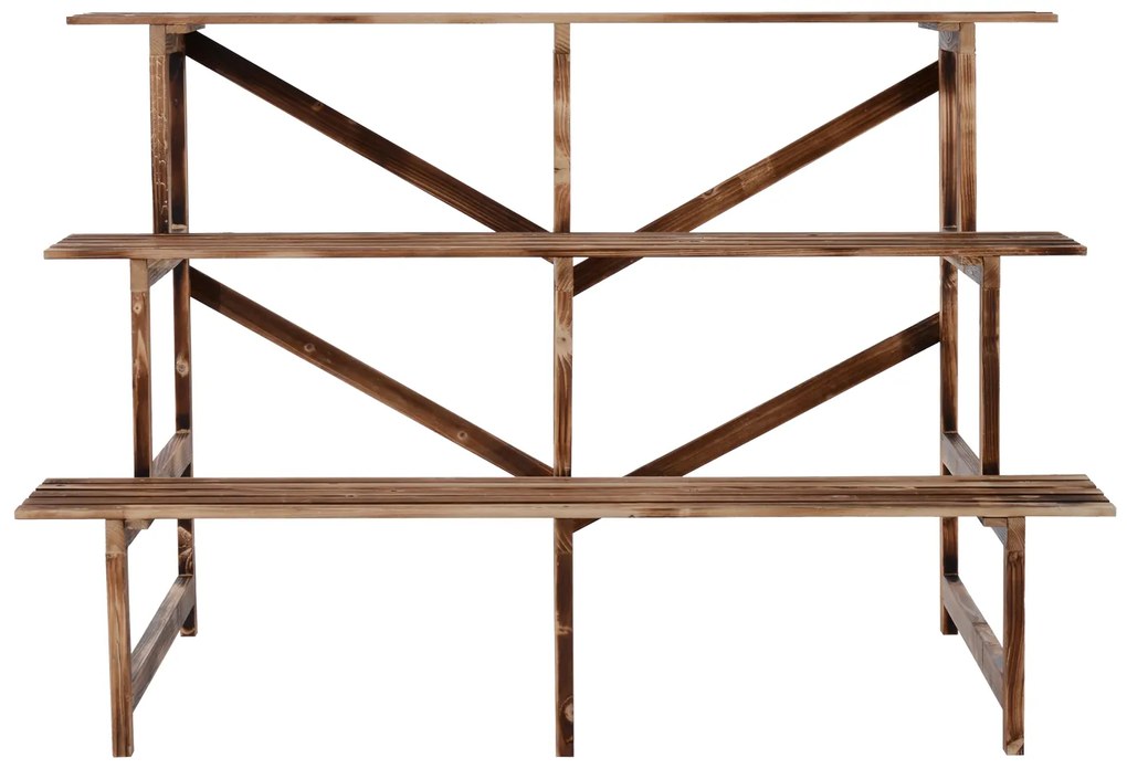 Outsunny regał na rośliny półka na kwiaty regał na kwiaty półka na rośliny stojak na kwiaty 3 stopnie drewno jodłowe kolor ciemnobrązowy 120 x 80 x 80 cm