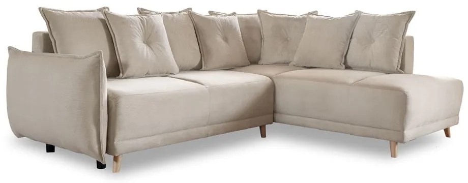 Beżowy sztruksowy rozkładany narożnik (prawostronny) Lazy Lukka – Miuform