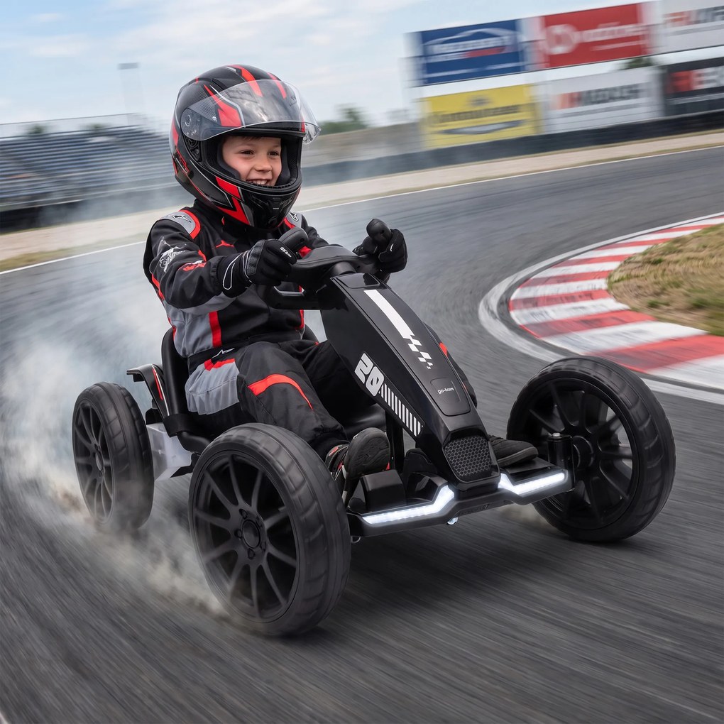 AIYAPLAY Elektryczny gokart dla dzieci 12V z 2 silnikami, 4-stopniowo regulowane siedzenie, system miękkiego startu, koła EVA, reflektory LED | Aosom PL