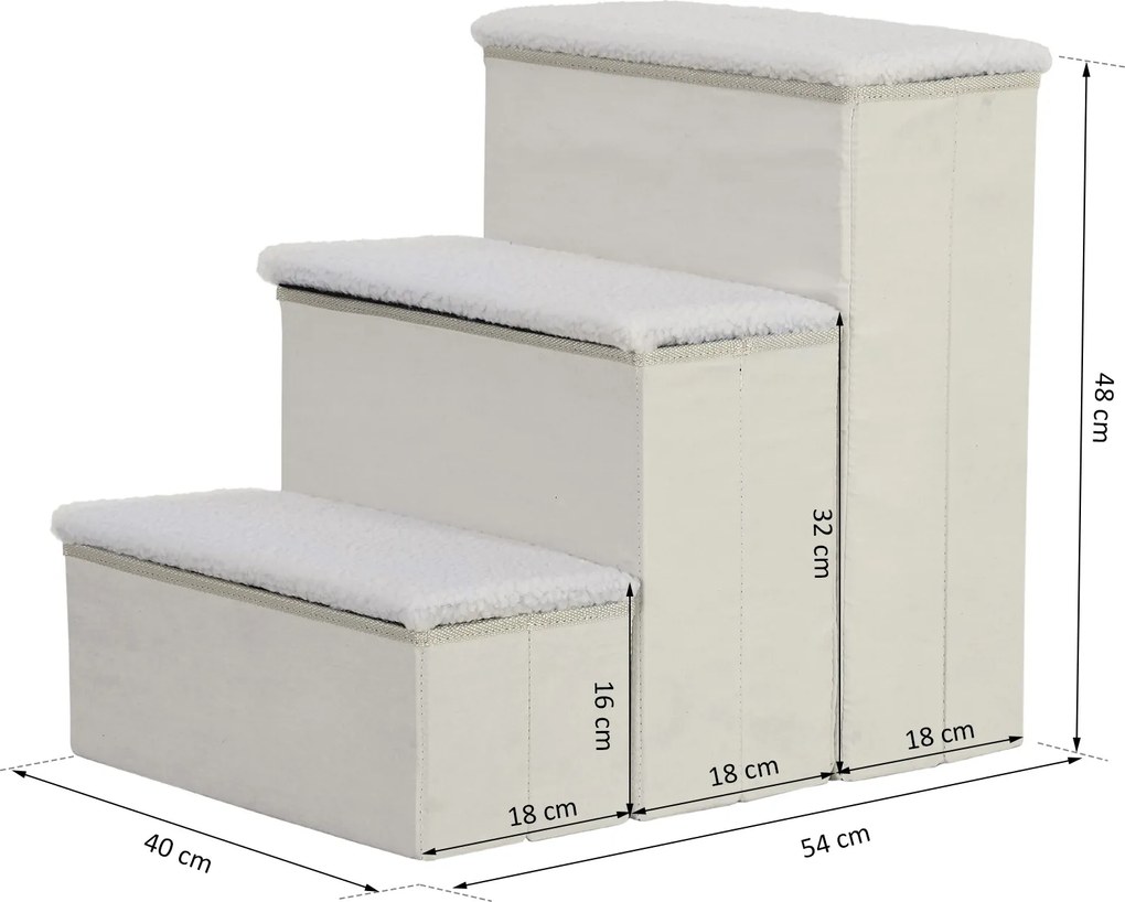 PawHut Schody dla Zwierząt Schodki Składane z Schowkiem MDF Biały 40x54x48 cm | Aosom PL