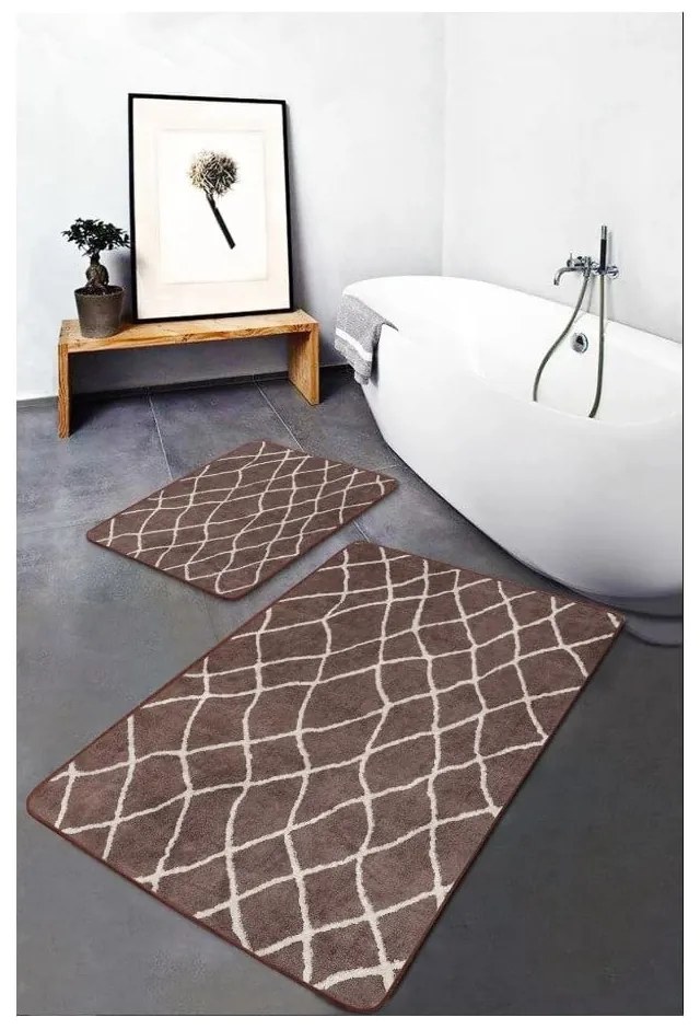 Brązowe aksamitne dywaniki łazienkowe zestaw 2 szt. 60x100 cm – Mila Home