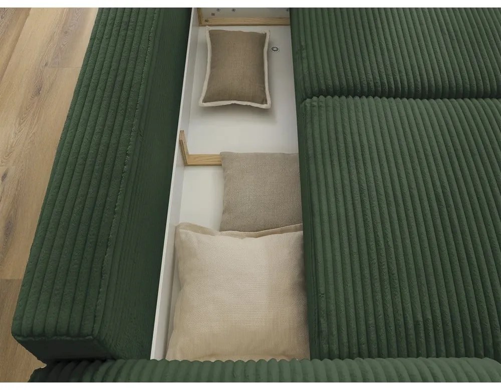 Ciemnozielona sztruksowa rozkładana sofa 257 cm Lucien – Bobochic Paris