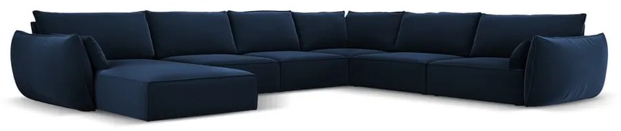 Ciemnoniebieski aksamitny narożnik (prawostronny/w kształcie litery U) Vanda – Mazzini Sofas