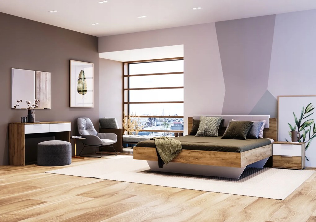 Szafka nocna z szufladami Asti 54, dąb craft/biały połysk