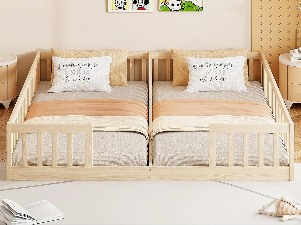 Łóżko dziecięce 90x200 cm - z barierkami bezpieczeństwa - z stelażem lamelowym - z sosny - naturalny​ (materac nie jest wliczony w cenę)