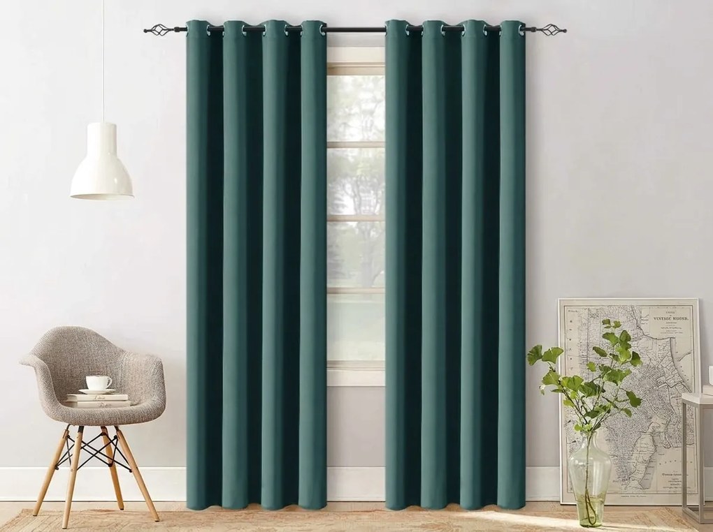 Niebieskozielona zasłona OXFORD 140x250 cm Zawieszanie: Metalowe pierścienie