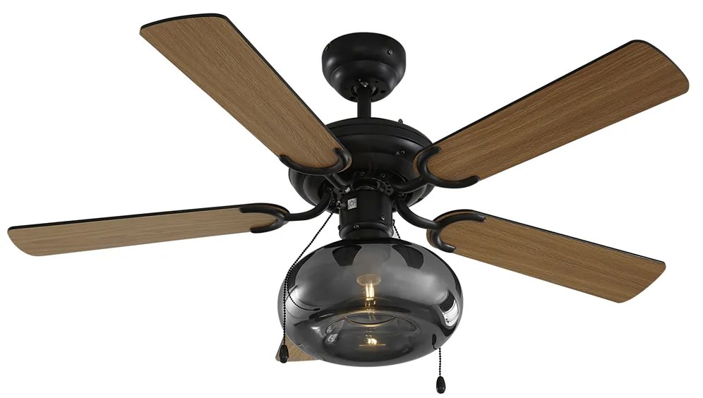 Czarny Wentylator sufitowy z lampą 107,5 cm z przełącznikiem łańcuchowym - Mistral Busa ArtDeco Oswietlenie wewnetrzne