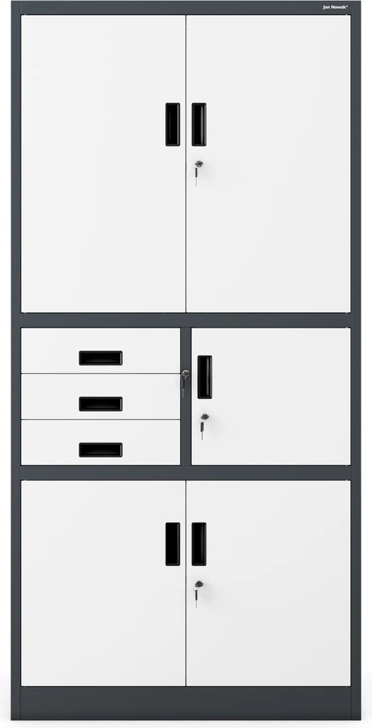 Biurowa szafa na akta z sejfem Filip II 90x40x185 cm antracyt/biały