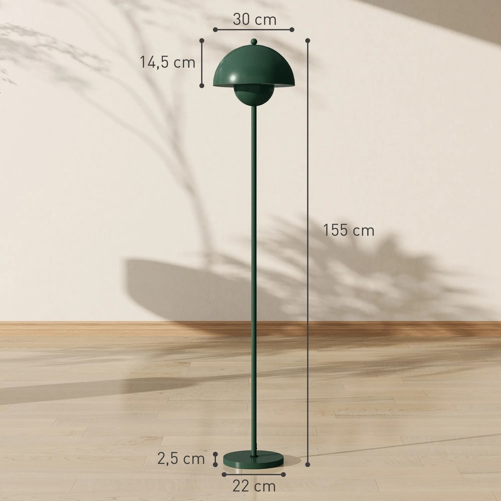 HOMCOM Lampa podłogowa, okrągły klosz, sterowanie nożne, długi kabel, elegancki design, stal, zielona