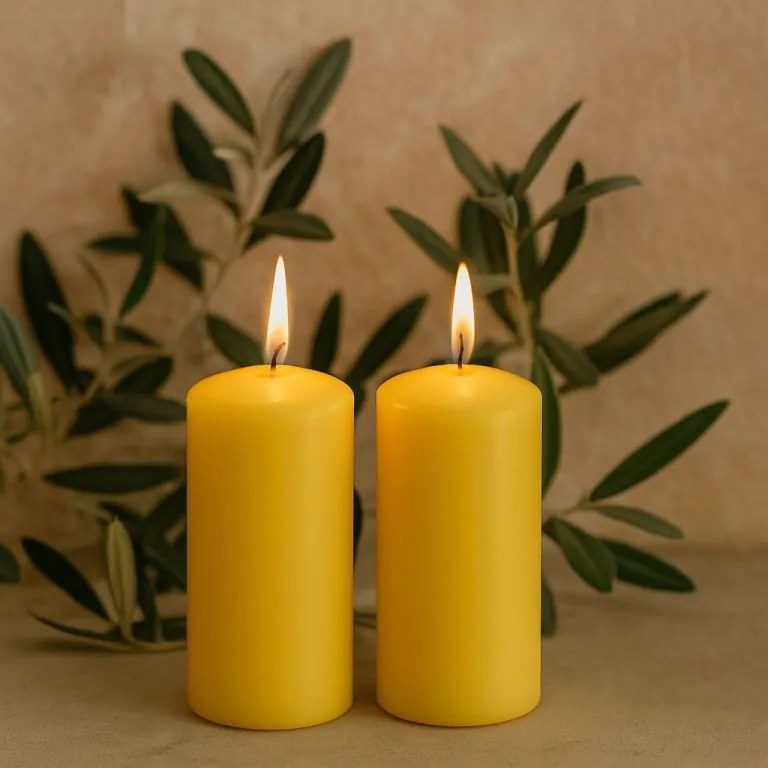 Zestaw świec słupkowych, 20 cm, Ø 7,5 cm, żółty, 2 sztuki.