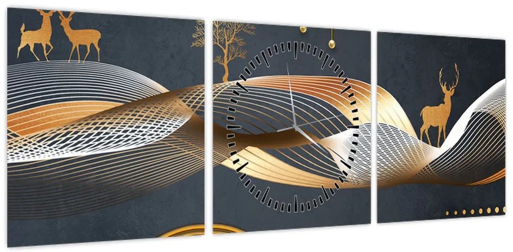 Obraz - Grafika z jeleniem (z zegarem) (90x30 cm)