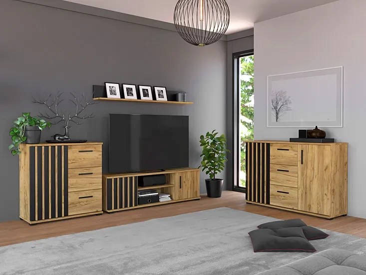 4-elementowy zestaw mebli z lamelami loft - Igiz 12X