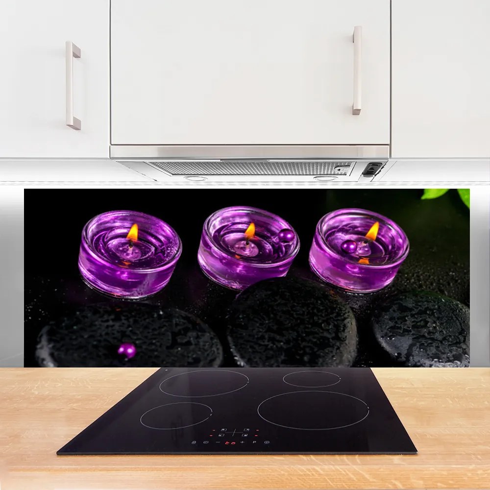 Panel Szklany do Kuchni Płomień Świecy I Kamienie