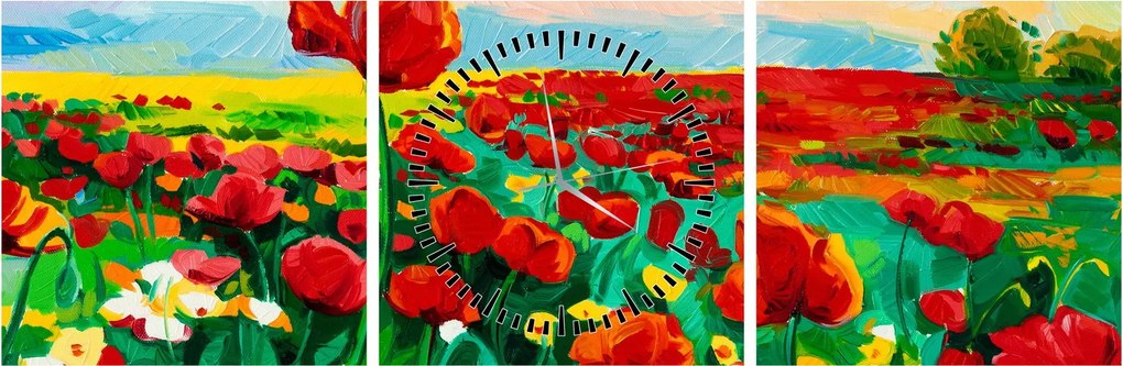 Obraz pola z makami (z zegarem) (90x30 cm)