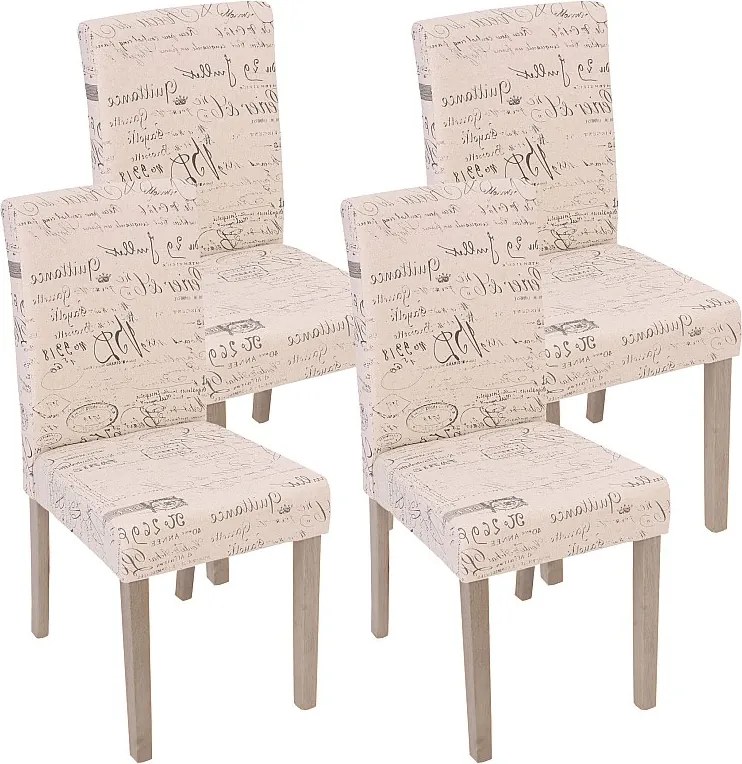 Krzesło do jadalni Littau (zestaw 4 sztuk),  tkanina z napisem, kremowy, konstrukcja nóg - dąb