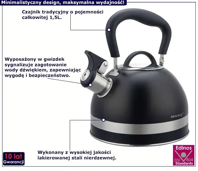 Czarny tradycyjny czajnik 1,5L R6-R17