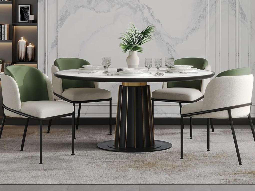 Zestaw 4 Krzeseł - Len i skóra ekologiczna - nogi metalowe - styl współczesny - Zielony + Beżowy