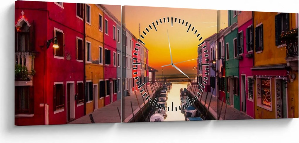 Obraz - Zachód słońca, wyspa Burano, Wenecja, Włochy (z zegarem) (90x30 cm)