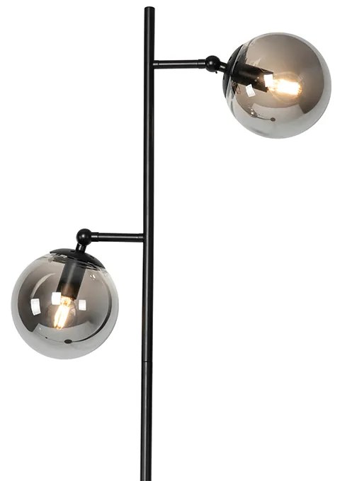 Lampa podłogowa w stylu art deco czarna z dymnym szkłem 2-punktowa - Pallon ArtDeco Oswietlenie wewnetrzne