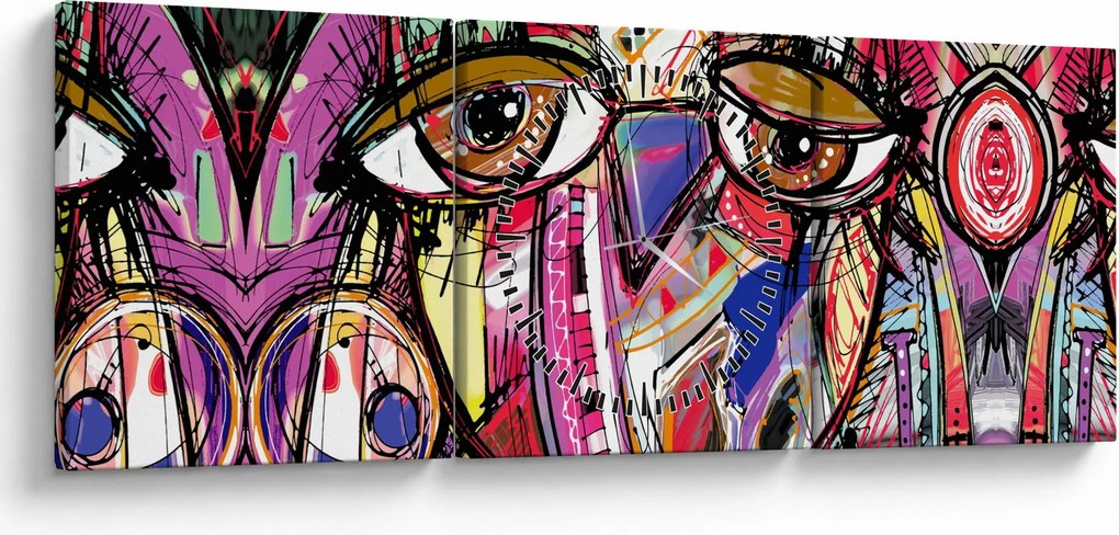 Obraz - Street art - sowa (z zegarem) (90x30 cm)