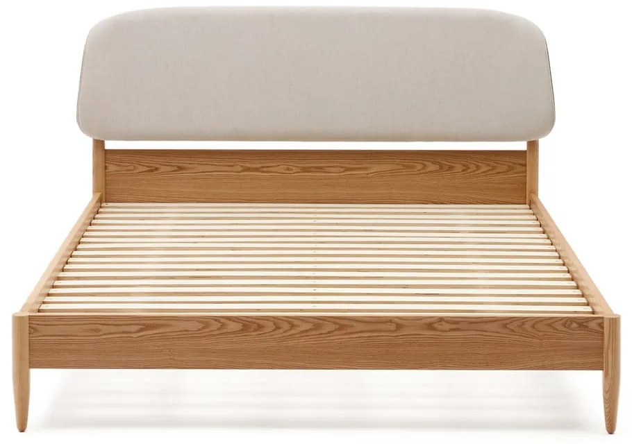 Beżowe łóżko dwuosobowe z litego drewna jesionowego ze stelażem 160x200 cm Octavia – Kave Home