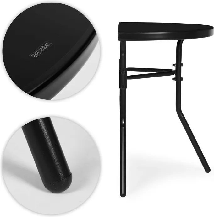 Szklany stolik boczny Torello 090, przyścienny, na balkon, czarny