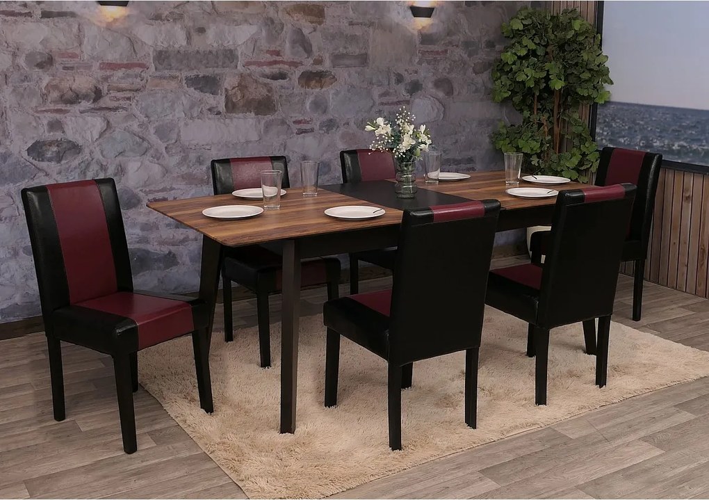Zestaw 6 krzeseł do jadalni Littau ze sztucznej skóry,  imitacja skóry, czarno-czerwony, ciemne nogi