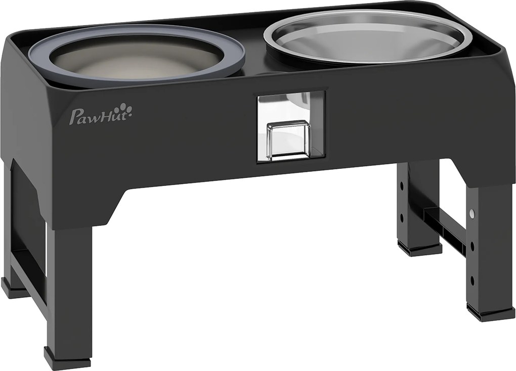 PawHut Podwyższona Miska dla Psa Regulowana Miska z 2 Miskami dla Małych i Dużych Psów Czarna | Aosom PL